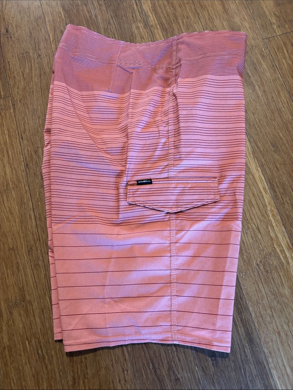 O'Neill Orange Striped Men's Board Shorts with Side Flap Pocket